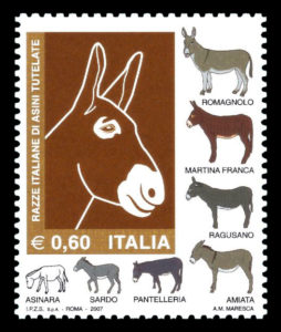 Francobollo dedicato alle razze italiane di asini tutelate
